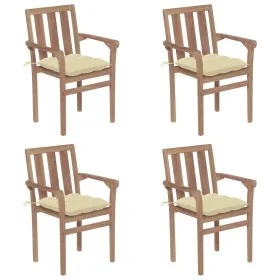 Stapelbare Gartenstühle 4 Stück aus massivem Teakholz mit Kissen von vidaXL, Gartenstühle - Ref: Foro24-3073396, Preis: 501,5...