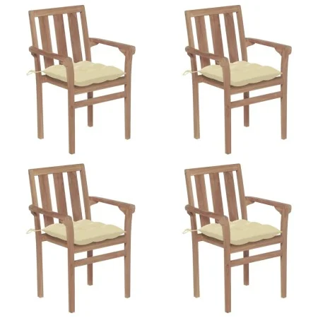 Stapelbare Gartenstühle 4 Stück aus massivem Teakholz mit Kissen von vidaXL, Gartenstühle - Ref: Foro24-3073396, Preis: 501,5...