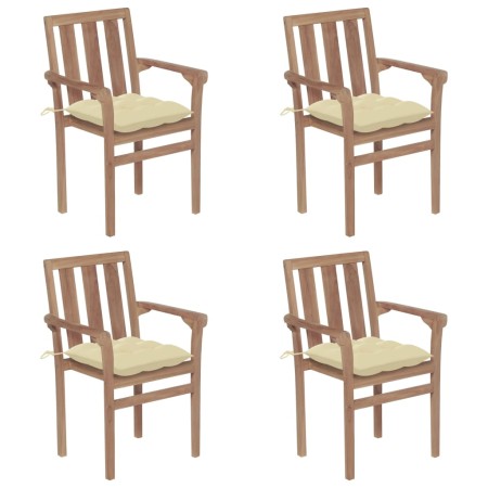 Stapelbare Gartenstühle 4 Stück aus massivem Teakholz mit Kissen von vidaXL, Gartenstühle - Ref: Foro24-3073396, Preis: 512,4...