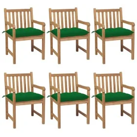 Sillas de jardín 6 uds madera maciza de teca cojines verde de vidaXL, Sillas de jardín - Ref: Foro24-3073051, Precio: 889,05 ...
