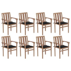 Sillas de jardín apilables 8 uds madera maciza teca con cojines von vidaXL, Gartenstühle - Ref: Foro24-3073440, Preis: 1,00 €...