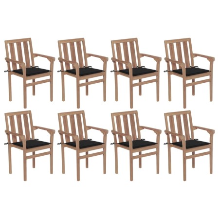 Sillas de jardín apilables 8 uds madera maciza teca con cojines by vidaXL, Garden chairs - Ref: Foro24-3073440, Price: 1,00 €...