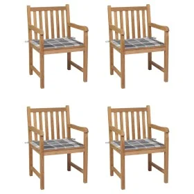 Garden chairs 4 units solid teak wood with gray checkered cushions by vidaXL, Garden chairs - Ref: Foro24-3073018, Price: 593...