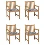 Garden chairs 4 units solid teak wood with gray checkered cushions by vidaXL, Garden chairs - Ref: Foro24-3073018, Price: 593...