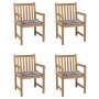 Sillas de jardín 4 uds madera maciza teca cojines cuadros gris de vidaXL, Sillas de jardín - Ref: Foro24-3073018, Precio: 617...