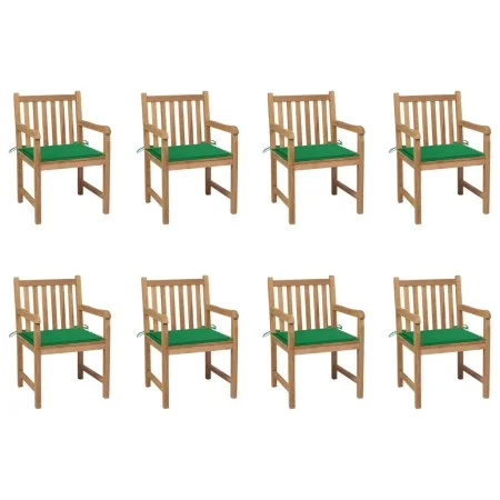 Sillas de jardín 8 uds madera maciza de teca cojines verde de vidaXL, Sillas de jardín - Ref: Foro24-3073063, Precio: 1,00 €,...