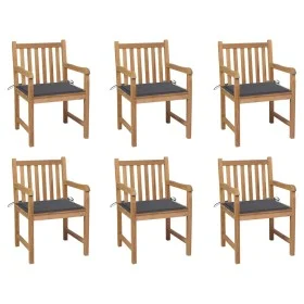 Gartenstühle 6 Stück massives Teakholz mit anthrazitfarbenen Kissen von vidaXL, Gartenstühle - Ref: Foro24-3073031, Preis: 95...