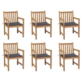 Sillas de jardín 6 uds madera maciza de teca cojines antracita de vidaXL, Sillas de jardín - Ref: Foro24-3073031, Precio: 920...