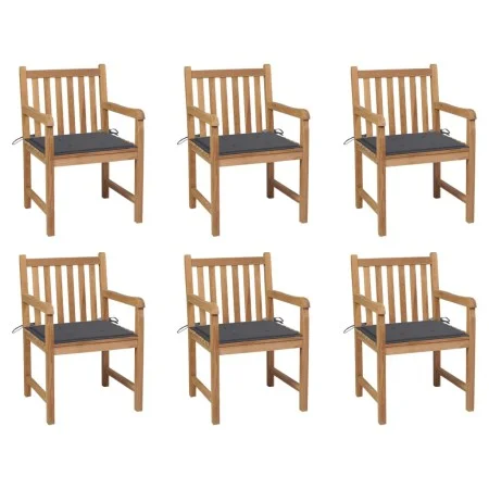 Gartenstühle 6 Stück massives Teakholz mit anthrazitfarbenen Kissen von vidaXL, Gartenstühle - Ref: Foro24-3073031, Preis: 95...