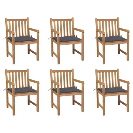 Sillas de jardín 6 uds madera maciza de teca cojines antracita