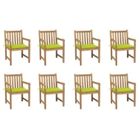 Garden chairs 8 pcs solid teak wood glossy green cushions by vidaXL, Garden chairs - Ref: Foro24-3073069, Price: 1,00 €, Disc...