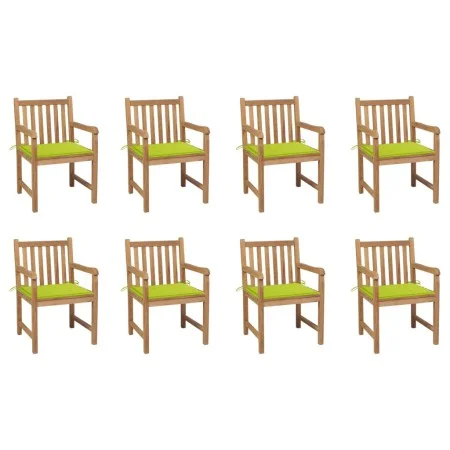 Garden chairs 8 pcs solid teak wood glossy green cushions by vidaXL, Garden chairs - Ref: Foro24-3073069, Price: 1,00 €, Disc...