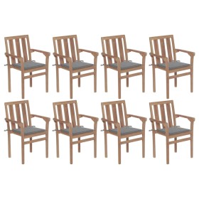 Stackable garden chairs 8 pcs solid teak wood with cushions by vidaXL, Garden chairs - Ref: Foro24-3073434, Price: 1,00 €, Di...