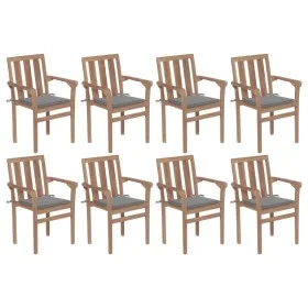 Stapelbare Gartenstühle 8 Stück aus massivem Teakholz mit Kissen von vidaXL, Gartenstühle - Ref: Foro24-3073434, Preis: 1,00 ...