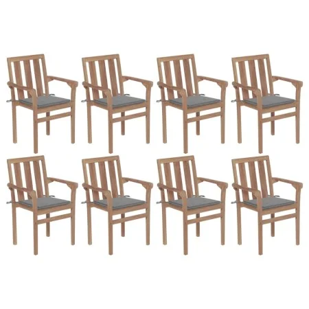Stapelbare Gartenstühle 8 Stück aus massivem Teakholz mit Kissen von vidaXL, Gartenstühle - Ref: Foro24-3073434, Preis: 1,00 ...