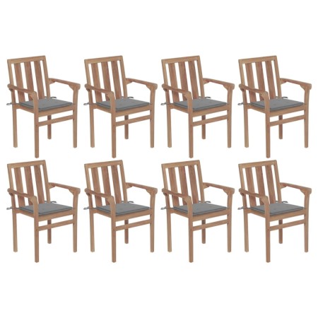 Stapelbare Gartenstühle 8 Stück aus massivem Teakholz mit Kissen von vidaXL, Gartenstühle - Ref: Foro24-3073434, Preis: 1,00 ...