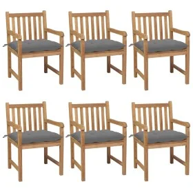 Garden chairs 6 pcs solid teak wood with gray cushions by vidaXL, Garden chairs - Ref: Foro24-3073047, Price: 879,10 €, Disco...