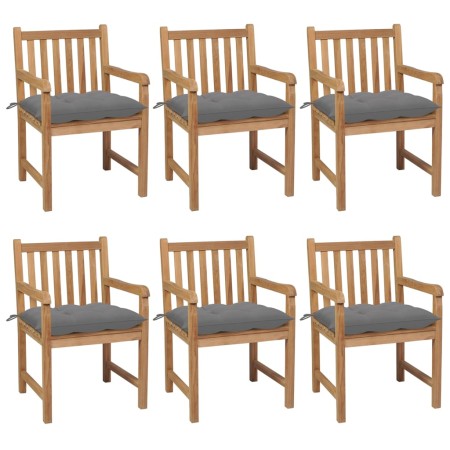 Gartenstühle 6 Stk. Kissen aus massivem Teakholz grau von vidaXL, Gartenstühle - Ref: Foro24-3073047, Preis: 1,00 €, Rabatt: %