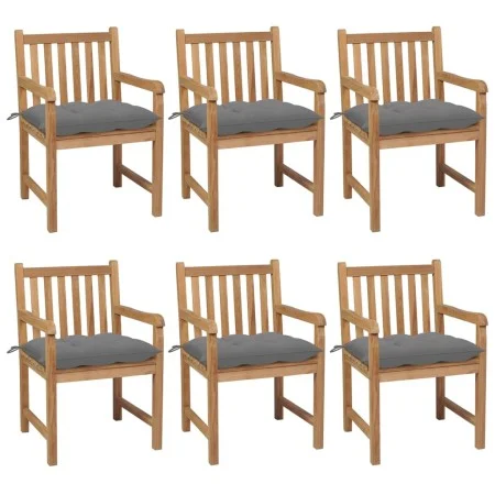 Sillas de jardín 6 uds madera maciza de teca cojines gris de vidaXL, Sillas de jardín - Ref: Foro24-3073047, Precio: 879,10 €...