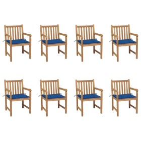 Sillas de jardín 8 uds madera maciza de teca cojines azul royal