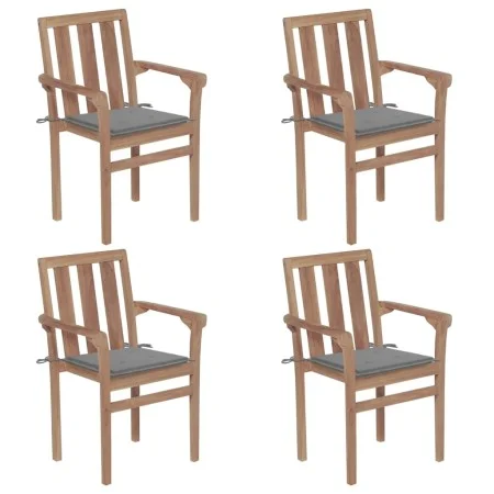 Stapelbare Gartenstühle 4 Stück aus massivem Teakholz mit Kissen von vidaXL, Gartenstühle - Ref: Foro24-3073380, Preis: 503,3...
