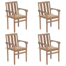 Sillas de jardín apilables 4 uds madera maciza teca con cojines de vidaXL, Sillas de jardín - Ref: Foro24-3073382, Precio: 50...
