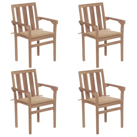 Stackable garden chairs 4 pcs solid teak wood with cushions by vidaXL, Garden chairs - Ref: Foro24-3073382, Price: 515,36 €, ...