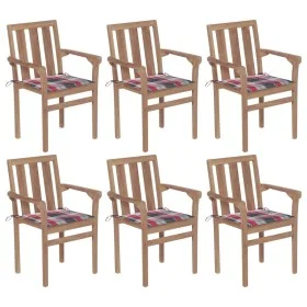 Sillas de jardín apilables 6 uds madera maciza teca con cojines de vidaXL, Sillas de jardín - Ref: Foro24-3073419, Precio: 73...