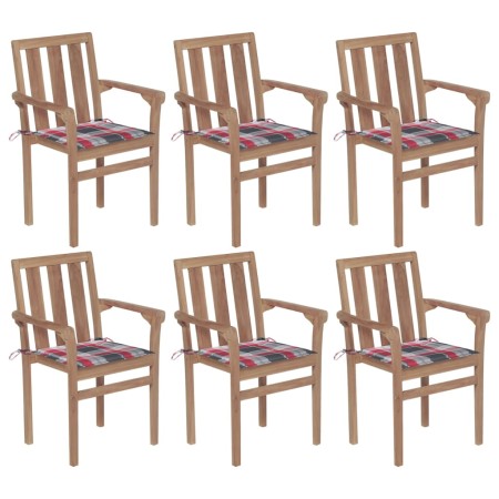 Stapelbare Gartenstühle 6 Stück aus massivem Teakholz mit Kissen von vidaXL, Gartenstühle - Ref: Foro24-3073419, Preis: 750,7...