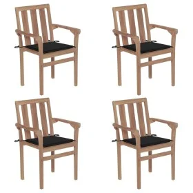 Sillas de jardín apilables 4 uds madera maciza teca con cojines by vidaXL, Garden chairs - Ref: Foro24-3073386, Price: 503,02...