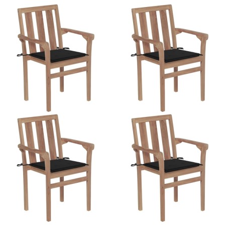 Sillas de jardín apilables 4 uds madera maciza teca con cojines by vidaXL, Garden chairs - Ref: Foro24-3073386, Price: 515,36...