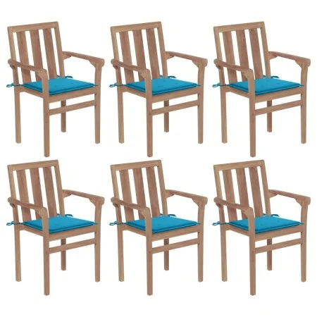 Stapelbare Gartenstühle 6 Stück aus massivem Teakholz mit Kissen von vidaXL, Gartenstühle - Ref: Foro24-3073410, Preis: 736,1...