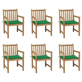 Gartenstühle 6 Stück massives Teakholz mit grünen Kissen von vidaXL, Gartenstühle - Ref: Foro24-3073036, Preis: 921,32 €, Rab...
