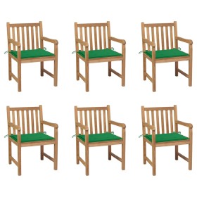 Gartenstühle 6 Stück massives Teakholz mit grünen Kissen von vidaXL, Gartenstühle - Ref: Foro24-3073036, Preis: 886,78 €, Rab...