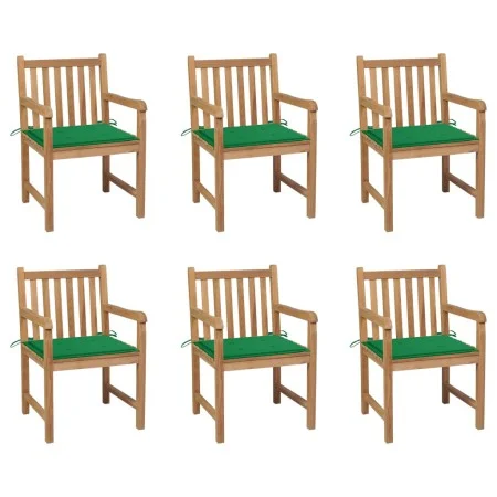 Gartenstühle 6 Stück massives Teakholz mit grünen Kissen von vidaXL, Gartenstühle - Ref: Foro24-3073036, Preis: 849,65 €, Rab...
