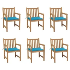 Garden chairs 6 pcs solid teak wood cushions blue by vidaXL, Garden chairs - Ref: Foro24-3073035, Price: 941,85 €, Discount: %