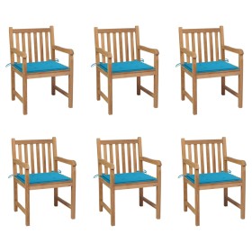 Gartenstühle 6 Stück, Kissen aus massivem Teakholz, blau von vidaXL, Gartenstühle - Ref: Foro24-3073035, Preis: 907,46 €, Rab...