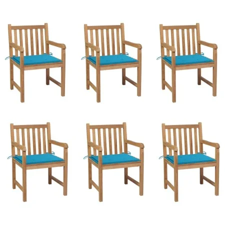 Gartenstühle 6 Stück, Kissen aus massivem Teakholz, blau von vidaXL, Gartenstühle - Ref: Foro24-3073035, Preis: 869,29 €, Rab...