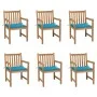 Gartenstühle 6 Stück, Kissen aus massivem Teakholz, blau von vidaXL, Gartenstühle - Ref: Foro24-3073035, Preis: 869,29 €, Rab...