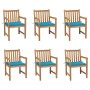 Gartenstühle 6 Stück, Kissen aus massivem Teakholz, blau von vidaXL, Gartenstühle - Ref: Foro24-3073035, Preis: 907,46 €, Rab...