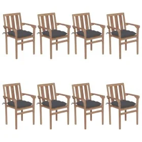Stapelbare Gartenstühle 8 Stück aus massivem Teakholz mit Kissen von vidaXL, Gartenstühle - Ref: Foro24-3073448, Preis: 1,00 ...