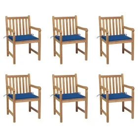 Garden chairs 6 pcs solid teak wood royal blue cushions by vidaXL, Garden chairs - Ref: Foro24-3073041, Price: 1,00 €, Discou...