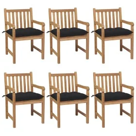 Sillas de jardín 6 uds madera maciza de teca cojines negro de vidaXL, Sillas de jardín - Ref: Foro24-3073053, Precio: 879,10 ...
