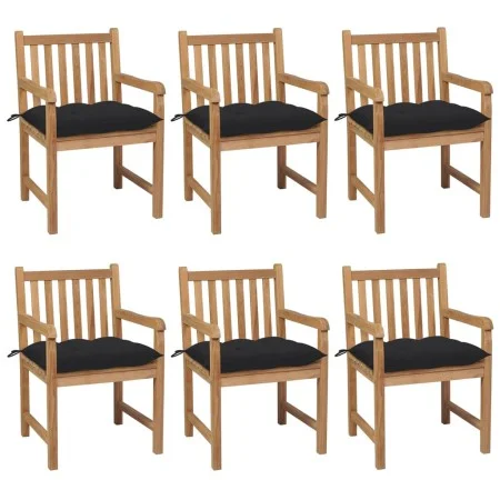Sillas de jardín 6 uds madera maciza de teca cojines negro de vidaXL, Sillas de jardín - Ref: Foro24-3073053, Precio: 879,10 ...