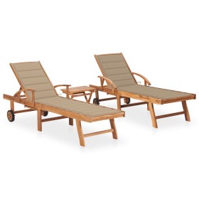 Sun loungers with table and cushion 2 units solid teak wood by vidaXL, Loungers - Ref: Foro24-3073174, Price: 575,36 €, Disco...