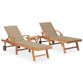 Sun loungers with table and cushion 2 units solid teak wood by vidaXL, Loungers - Ref: Foro24-3073174, Price: 590,96 €, Disco...