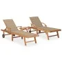 Sun loungers with table and cushion 2 units solid teak wood by vidaXL, Loungers - Ref: Foro24-3073174, Price: 590,96 €, Disco...