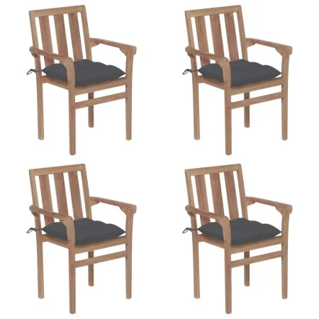 Stackable garden chairs 4 pcs solid teak wood with cushions by vidaXL, Garden chairs - Ref: Foro24-3073394, Price: 490,40 €, ...