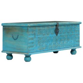 Baúl de almacenamiento madera maciza mango azul 100x40x41 cm Baúl de almacenamiento madera maciza mango azul 100x40x41 cm