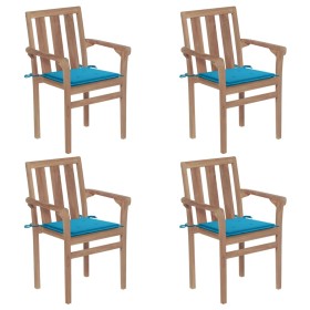 Stackable garden chairs 4 pcs solid teak wood with cushions by vidaXL, Garden chairs - Ref: Foro24-3073383, Price: 502,13 €, ...